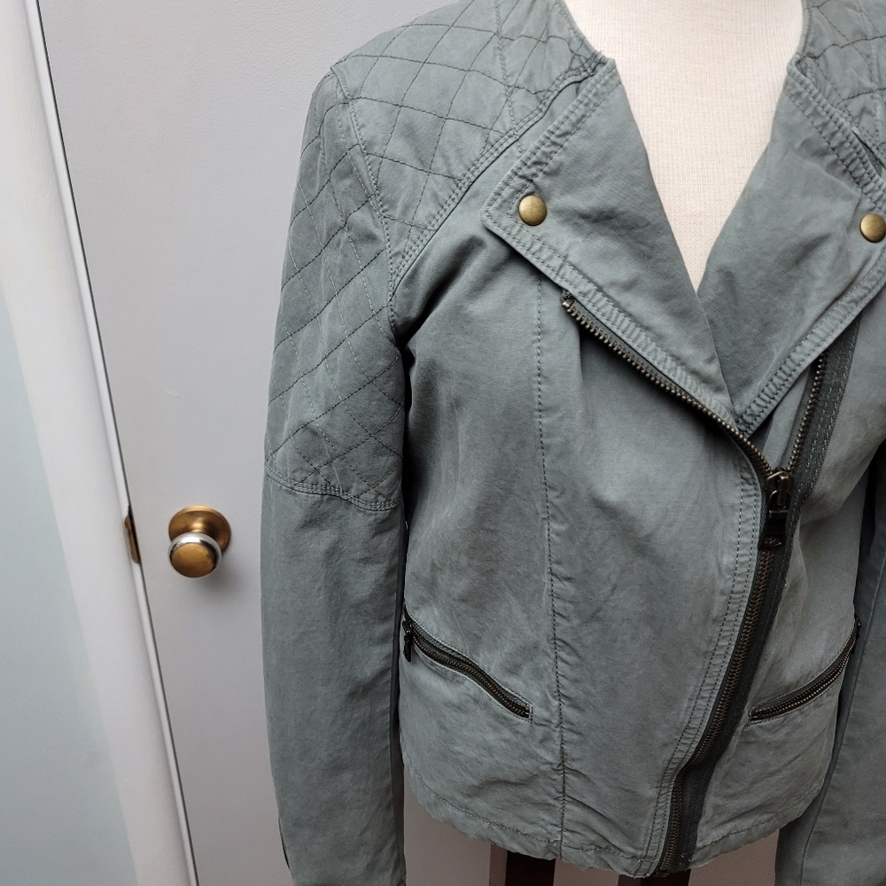 Gap TALL light green gray cotton Moto jacket - Picture 6 of 12